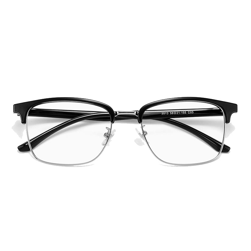 Nichibotse Browline Semi - Rimless Eyeglasses in Multiple Colors (Black, Black Gold, Brigt Black Silver, Matte Black Gray) for Vision and Fashion
