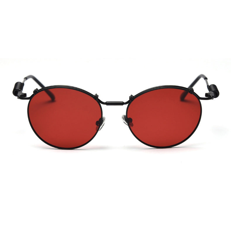 Amande Round Full - Rim Sunglasses: Vintage - Style with Multiple Color Variants (Black Red, Gold Gray, Silver Blue Gray, Silver White) for Sun Protection and Fashion