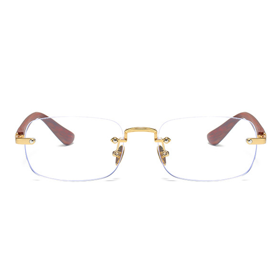 Diamonds Rectangle Rimless Eyeglasses - Gold & Silver, Anti - Blue Light, Luxury Design for Daily Wear