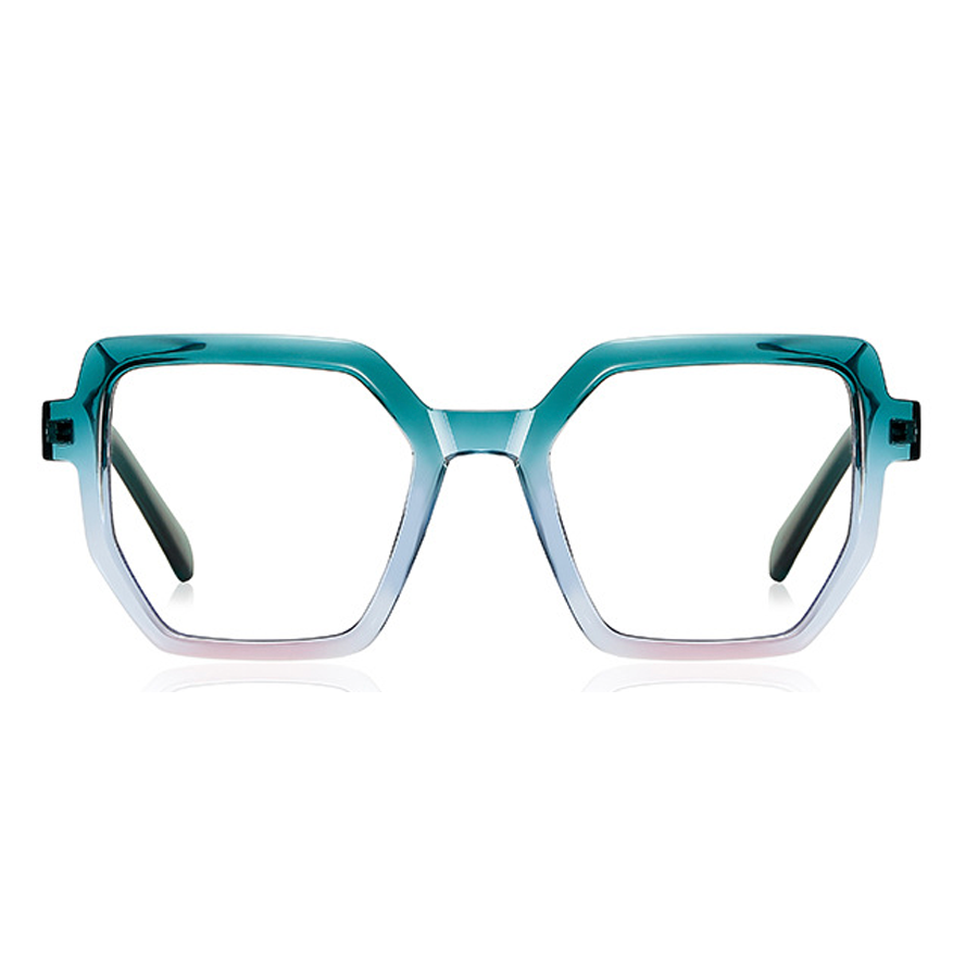 Vortex Geometric Full - Rim Eyeglasses: Stylish, Durable & Versatile in Blue Pink Cyan, Bright Black, Gradient Green, Gradient Red, Tortoise, Transparent