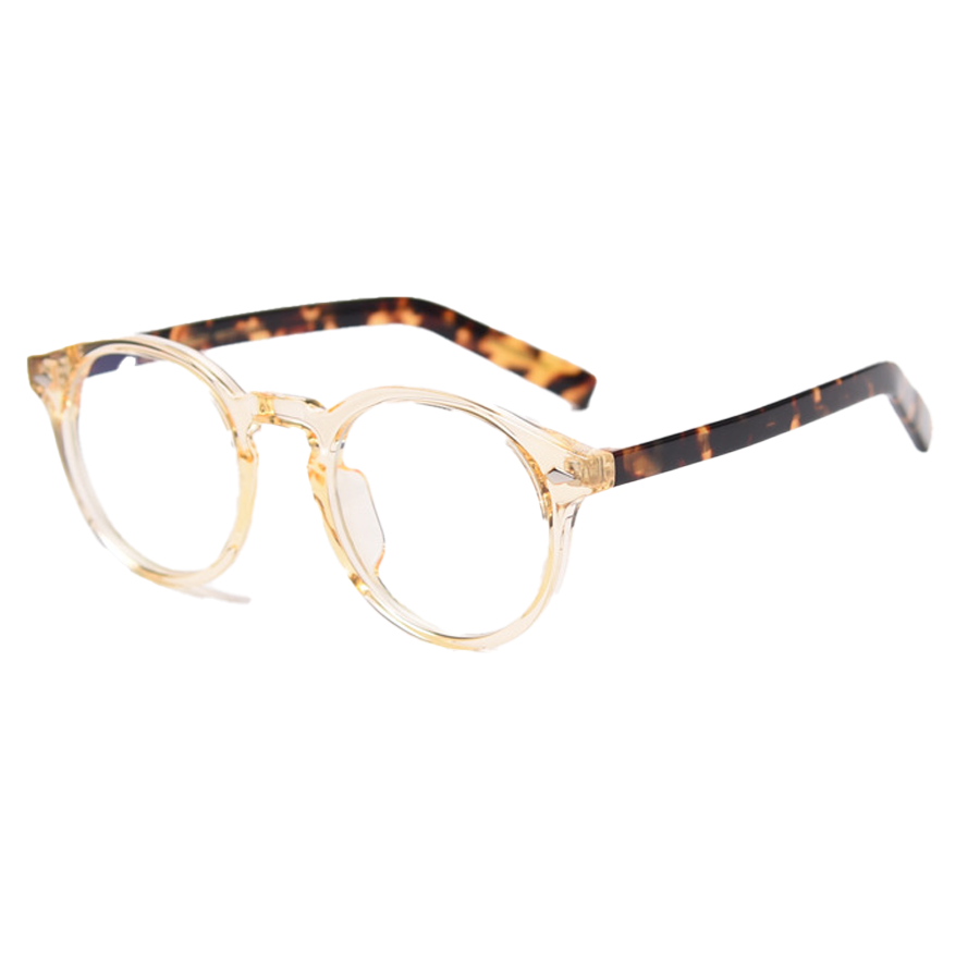 Japanese Retro Literary Round Full - Rim Eyeglasses in Bright Black, Gray, White, and Yellow Tortoise - Ideal for Screen Use and Fashionable Wear