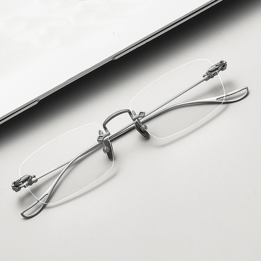 Woodrow Rectangle Rimless Eyeglasses - Luxury Design in Black, Dark Gray, Gold, and Silver for Vision Correction and Fashion