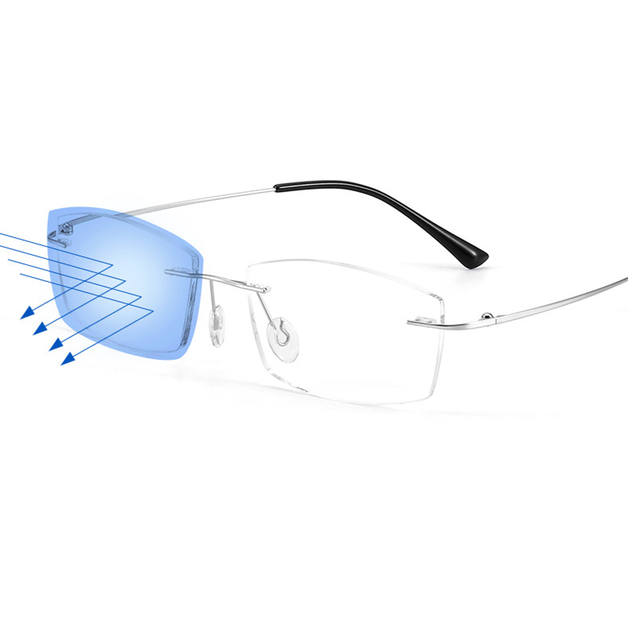 Present Rectangle Rimless Reading Eyeglasses in Silver with Multiple RX Options and Blue Light Filtering