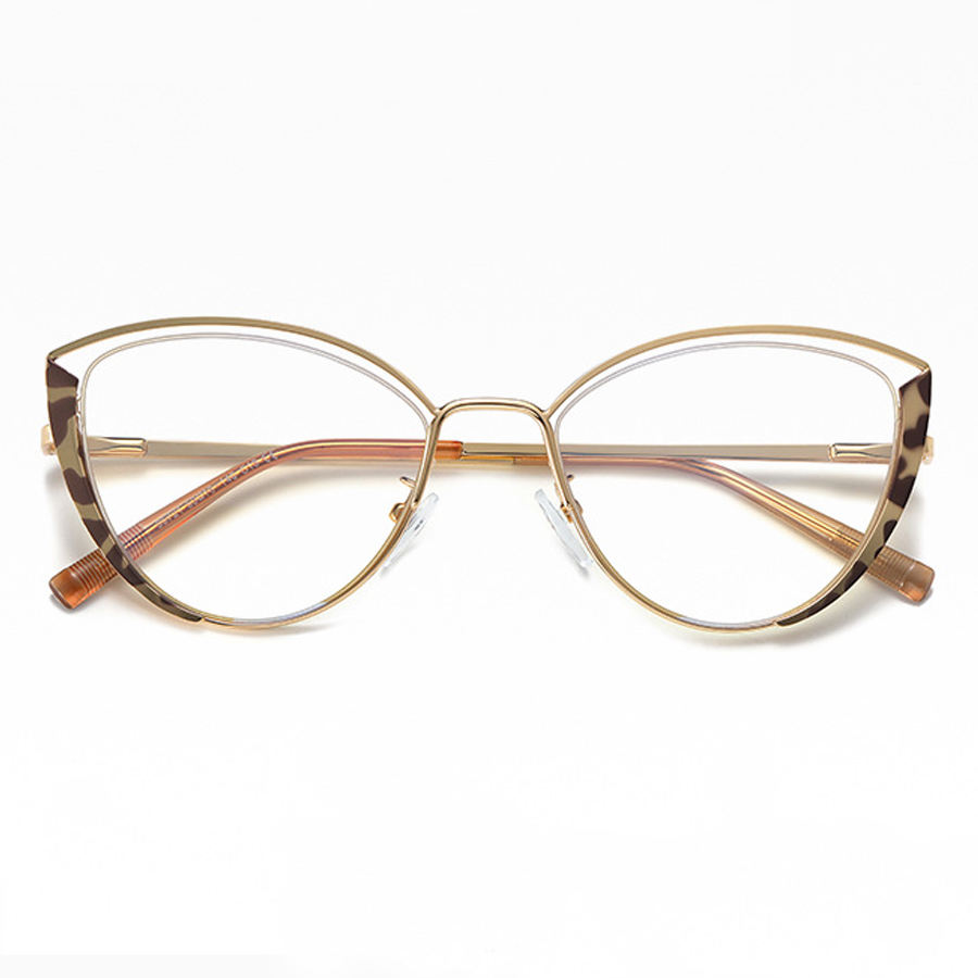 Roman Horn Full - Rim Cat - eye Eyeglasses in Gold/Rose Gold with Multiple Color Accents (Black, Leopard, Pink, Purple, Red, White) for Fashion and Vision