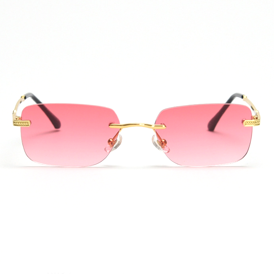Turnover Rectangle Rimless Sunglasses with Gold - Toned Frame, Multiple Gradient & Solid Color Lenses, Ideal for Sun Protection & Fashion
